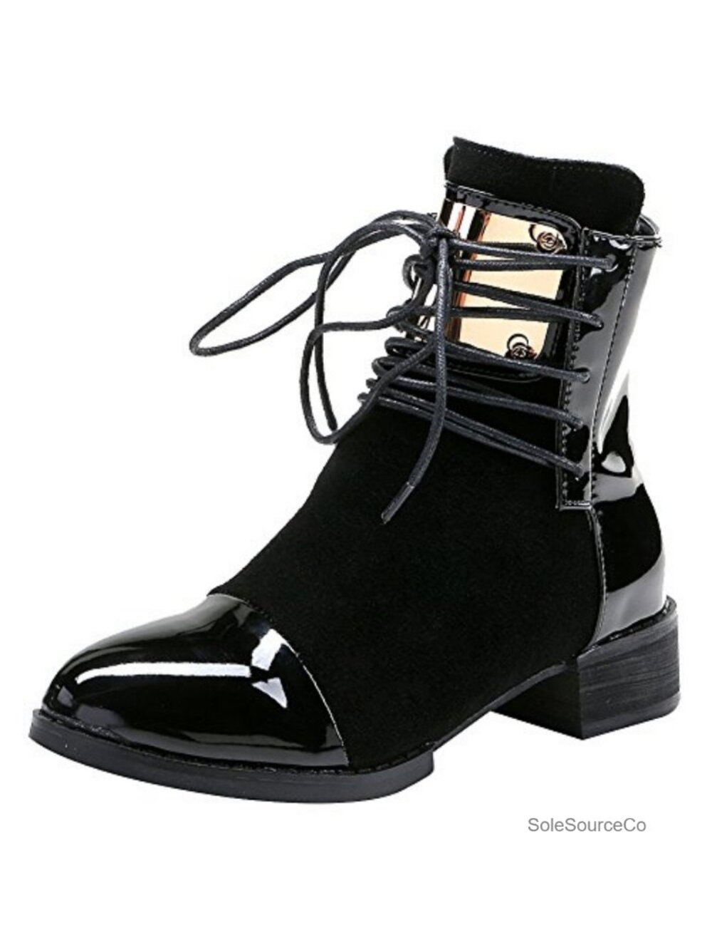 Women Chunky Heel Cap Toe Zip Ankle Boots Patent PU Punk Style Booties